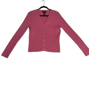 Ralph Lauren Pink V-Neck Cableknit Cardigan Sweater Size M *D0074‎